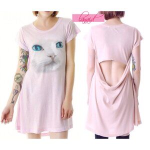 Wildfox Digital Cat Daisy Dress Baby Open Cut-Out Draped Back Backless A-Line S